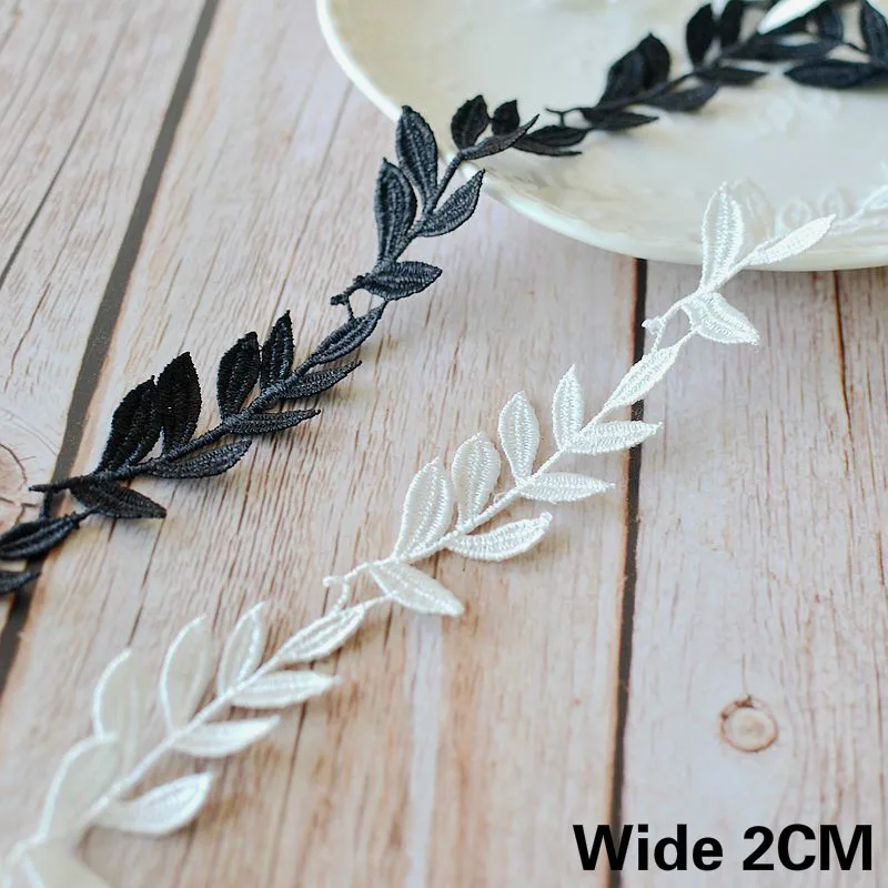 

2CM Wide White Black Leaves Water-soluble Embroidery Clothing Lace Fabric Collar Neckline Trim DIY Material Garment Accessories