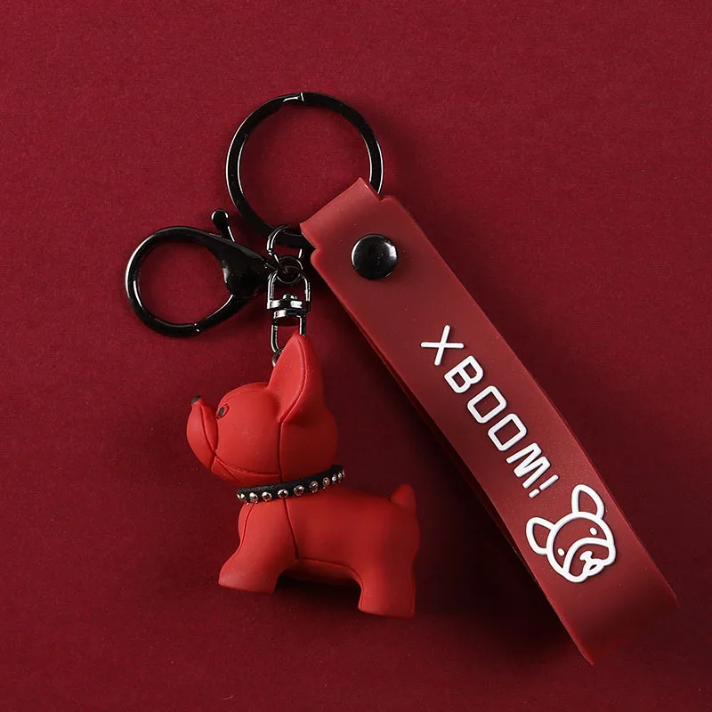 

Fashion French Punk Bulldog Keychain PU Leather Dog Keychains For Women Bag Charm Trinket Men Car Pet Key Ring