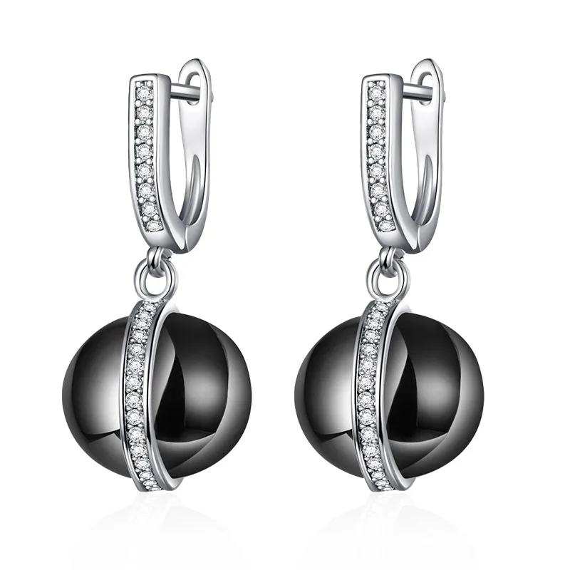 silver black MAIKALE, простые классические серьги-капли с шариками, черные, белые, керамические, высокое качество, покрытые медью, золотые, серебряные, круглые серьги для женщин - Окраска металла: silver black