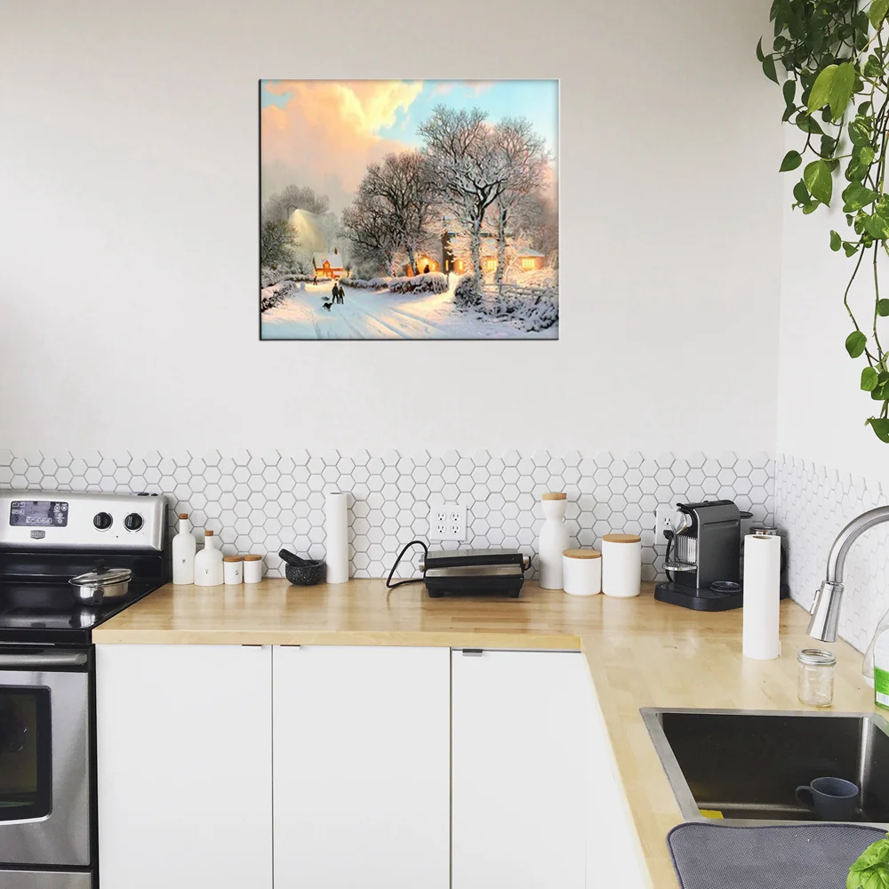 Christmas Eve Winter Wall Art Snow Landscape Artwork Giclee Print Village Posters Canvas Painting for Home Decorations Dropship | Дом и сад