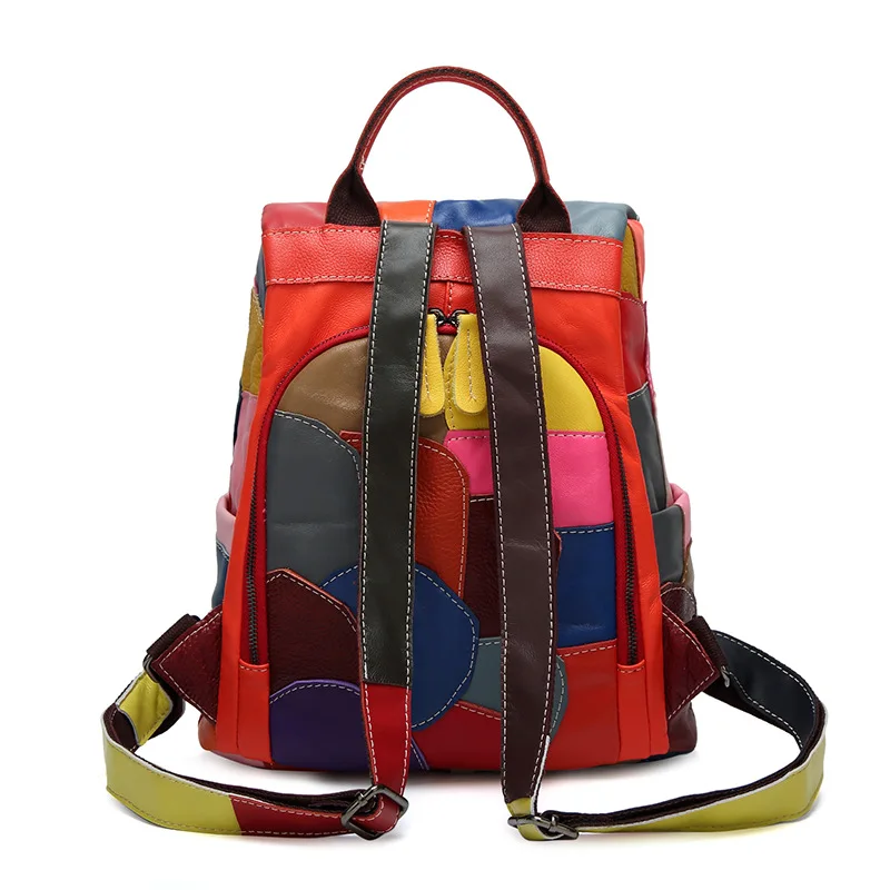 Womens Backpack Purse Rivet Colorblock Patchwork Laptop Genuine Leather Casual Tote Rucksack Light Strong Sport Daypack | Багаж и сумки