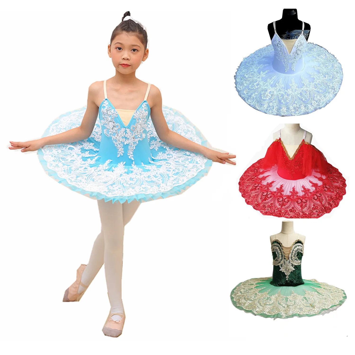 

Детская балетная юбка-пачка с блестками, кружевная юбка с вышивкой и изображением белого лебедя и озера, костюм для представлений и танца жи...