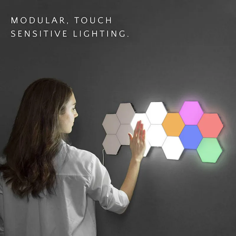 Quantum Light Touch Sensor Night Lights LED Hexagon Magnetic Modular touch Wall Lamp Creative Home Decor Color lamp | Лампы и