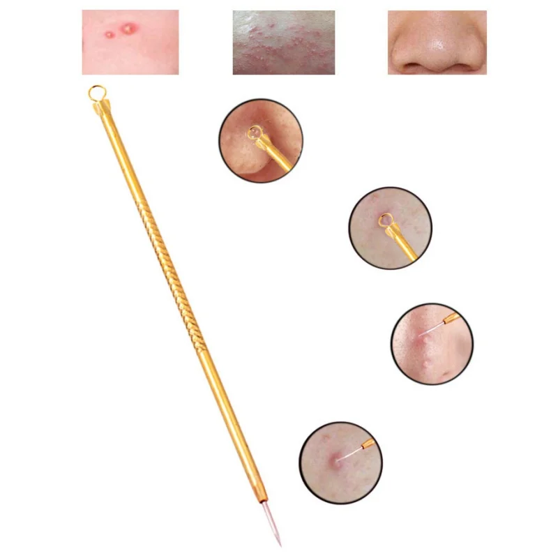 

2PCS Gold Acne Needle Stainless Steel Blackhead Remover Pimple Extractor Skin Care Tool