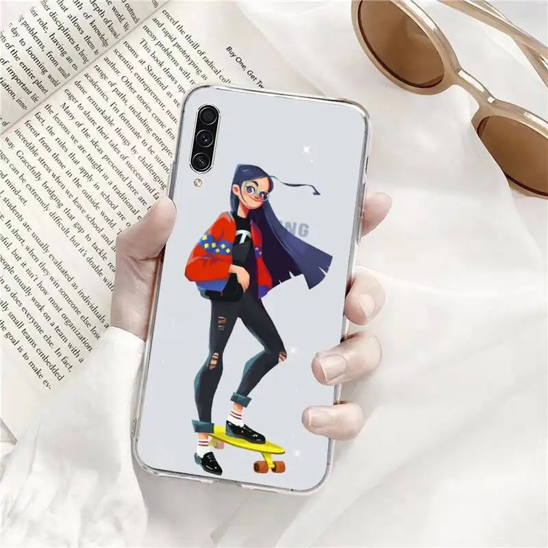 

Skateboard cartoon girl Phone Case Transparent for Samsung A71 S9 10 20 HUAWEI p30 40 honor 10i 8x xiaomi note 8 Pro 10t 11