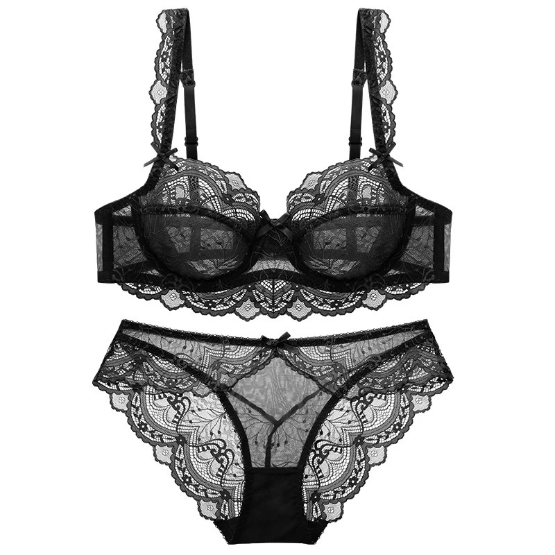 

Women's sexy buds ultra-thin hollow breathable ultra-thin underwear set non-sponge bra small chest underwear women set WT003