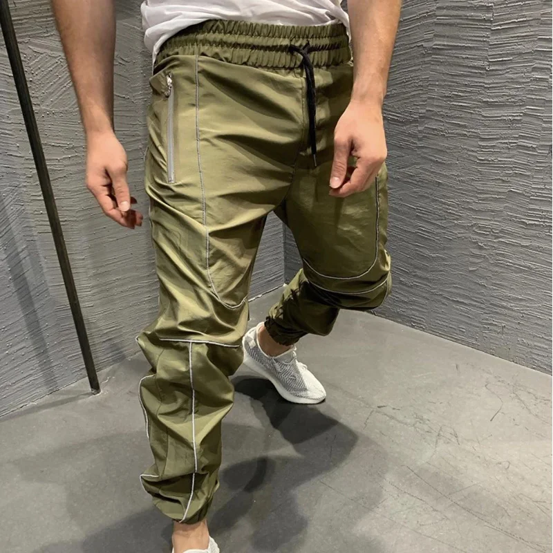 Мужские светящиеся штаны для спортзала тренировочные на молнии с карманами