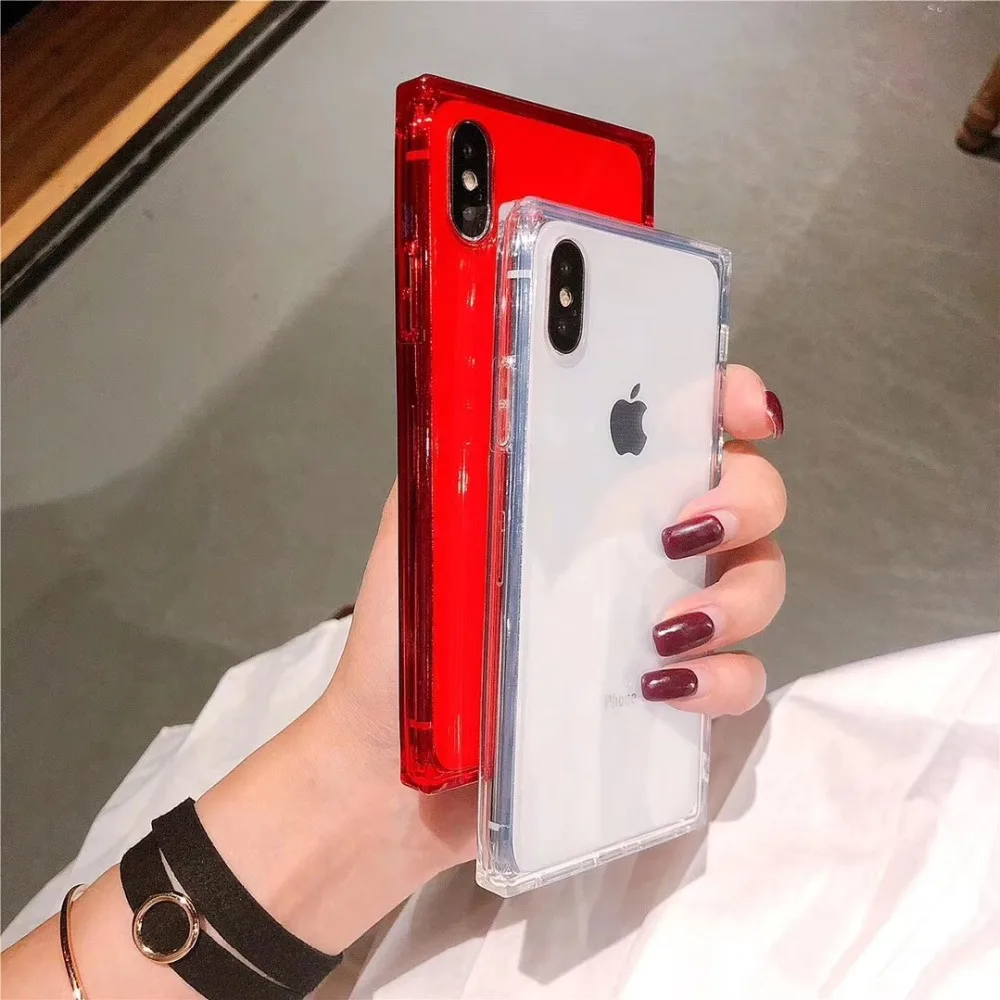 Прозрачные чехлы с квадратными углами для iPhone 11 Pro XR XS Max X тонкий чехол подушкой