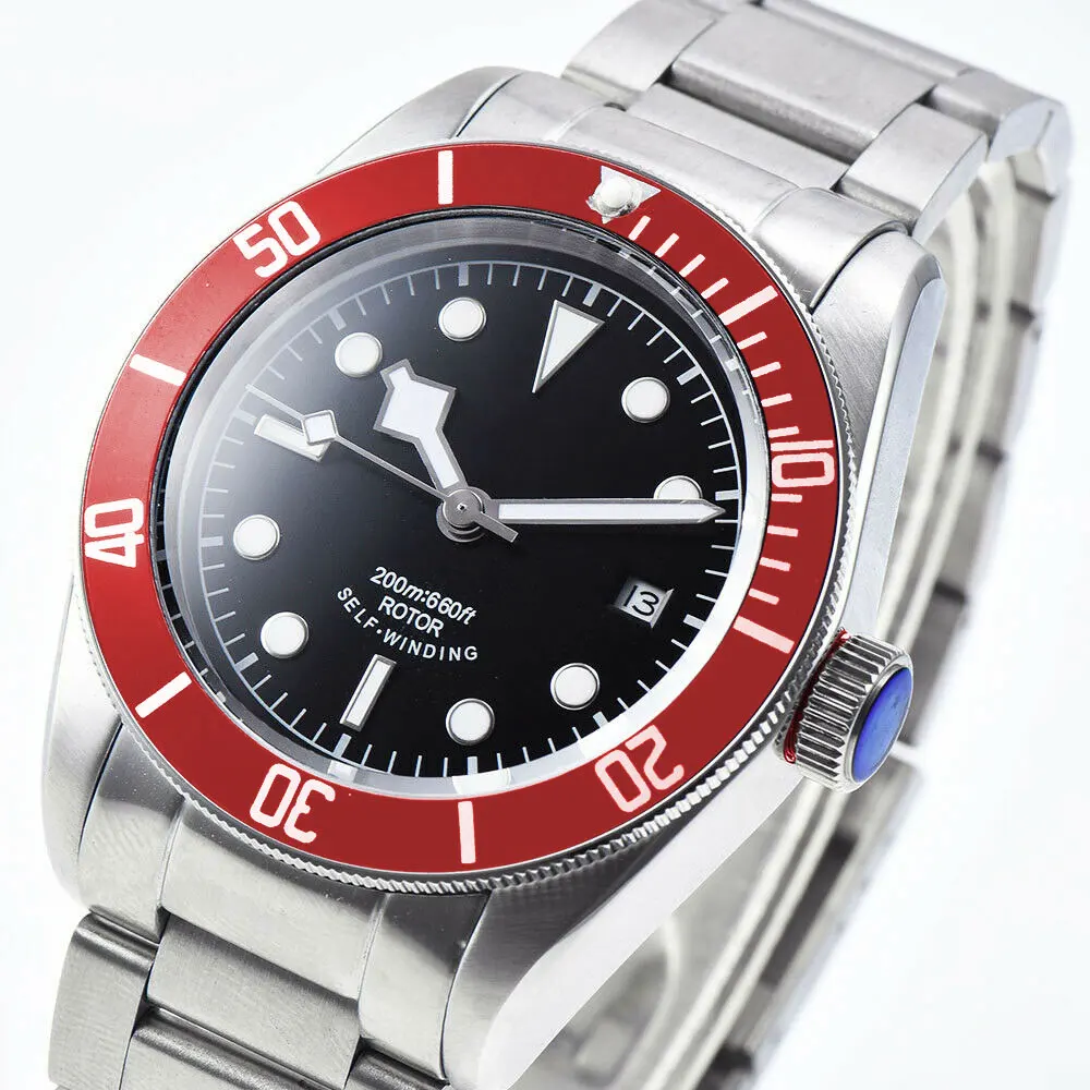 

Corgeut 41MM Mens Watch Steel Band Red Bezel NH35 Miyota Movement Sapphire Luminou Sterile Dial Waterproof Automatic Wristwatch