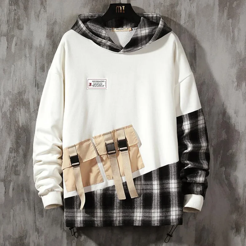 

2021 Men's Hoodies New Spring and Summer Sweatshirts Man Casual Japanese Streetwear Top and Bottom Fashion Stitching Hoodies