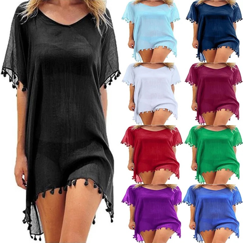 Новинка 2020 шифоновая пляжная одежда с кисточками женский купальник купальный