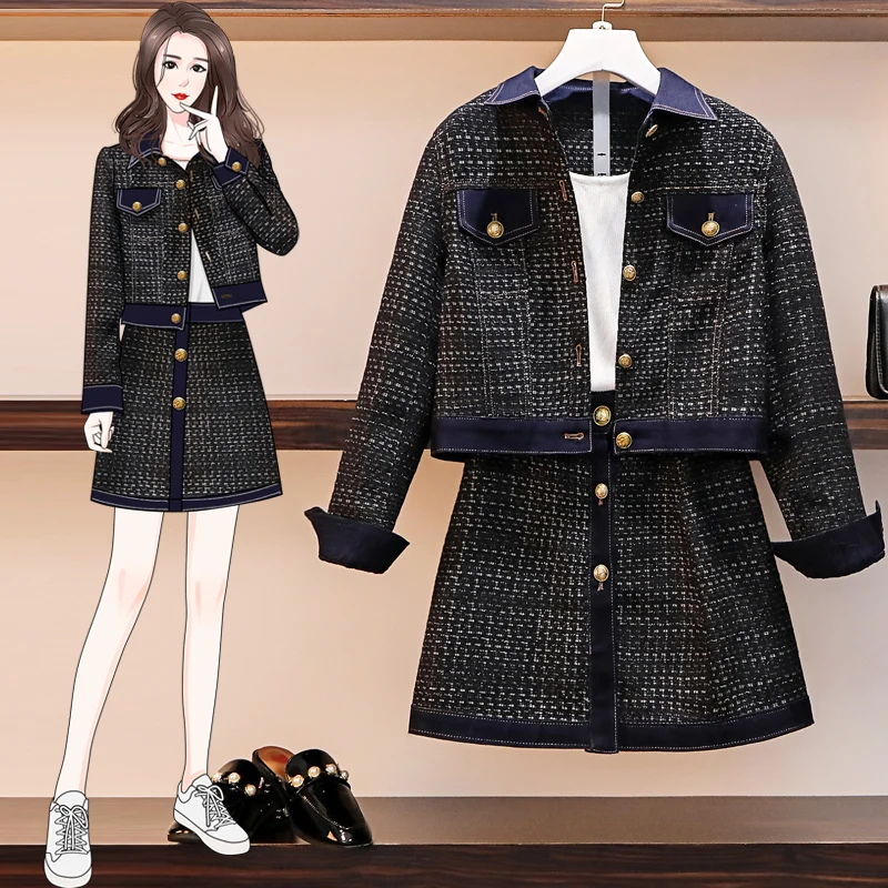 HAMALIEL 2020 Весна размера плюс твидовая Женский комплект 2 шт. отбеленная Шерсть