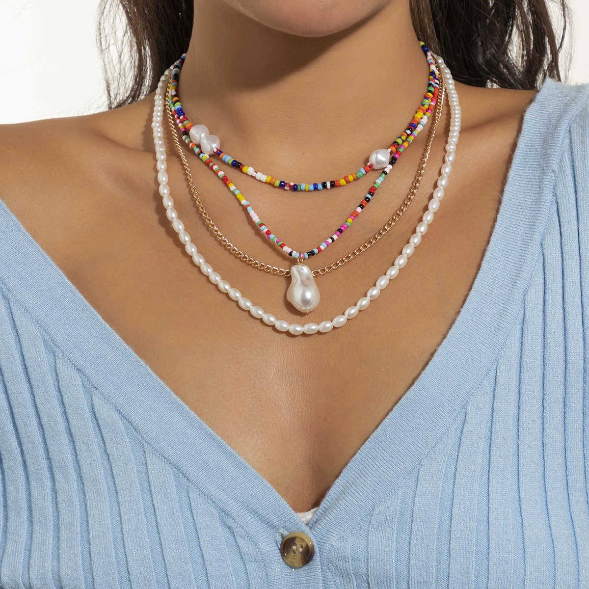 

Богемное ожерелье с подвеской из барочного жемчуга для женщин, небольшие бусины радуги, цепочка, жемчужное ожерелье-чокер 2022, модные ювелир...