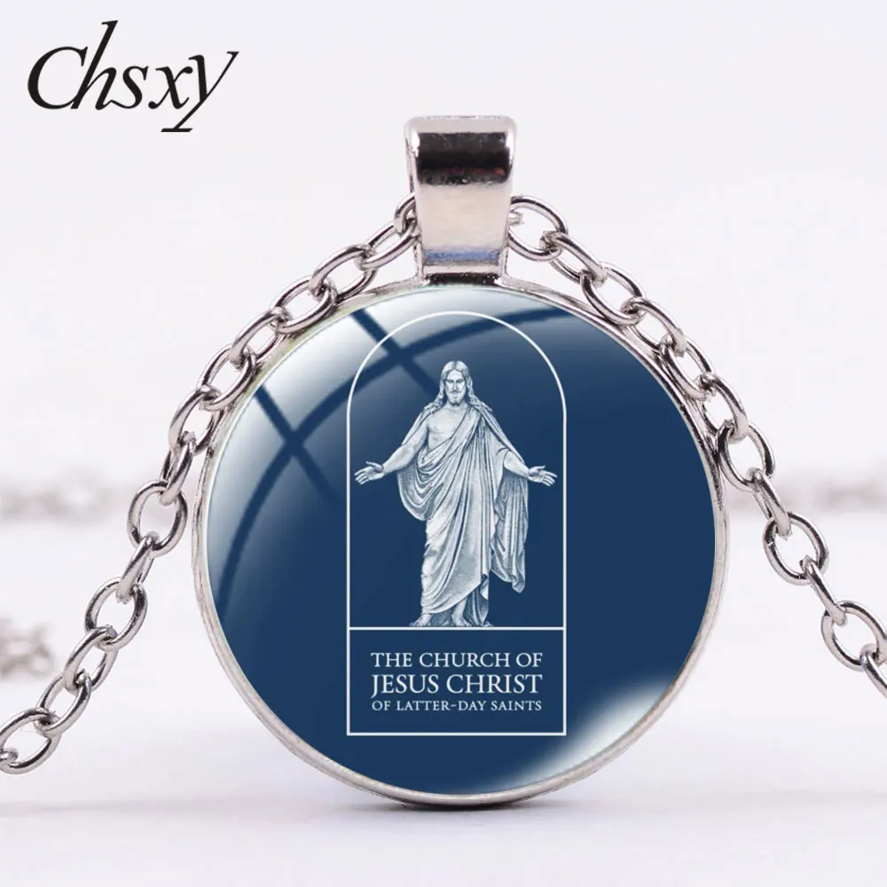 

CHSXY Relief Society Lds Mormons Jesus Christ Necklace Art Pattern Glass Dome Pendant Necklace For Men Women Amulet Gift Jewelry