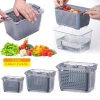 fresh keeping plastic storage box kitchen refrigerator fruit vegetable cleaning drain crisper storage containers with lid basket