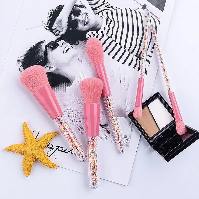 

New Fashion 5Pcs Makeup Brushes Set Candy Transparent Handle Eye Shadow Foundation Powder Make Up Brush Cosmetic Beauty Tool