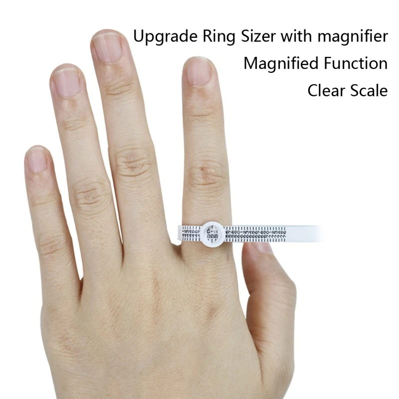 

Magnified Plastic Ring Sizer Measuring Tool US UK Ring Sizer Measurer With 5X Magnifier Clear Scale Ring Measuring Tools