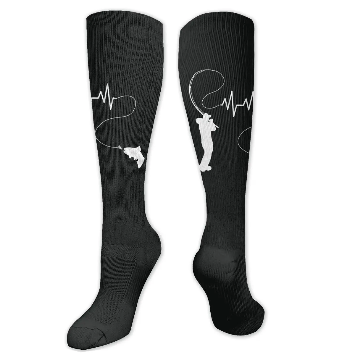 

Fishing Heartbeat Fly Fishing Compression Socks For Women Men Plus Size Wide Calf For Nurses Running Athletic