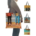 Винтажная пляжная сумка для покупок с принтом, тоут с графическим рисунком, шоппер в стиле Харадзюку, женская сумочка на плечо, забавная Экологически чистая вместительная