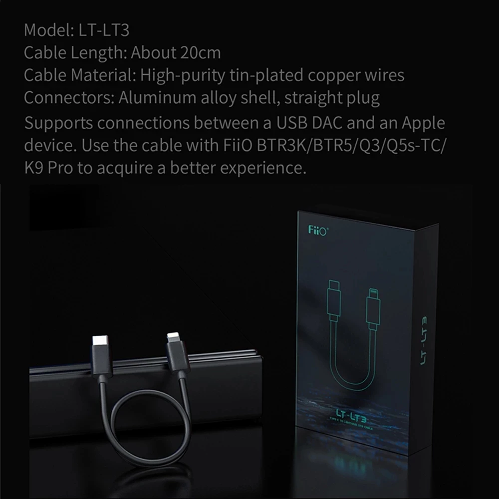 Адаптер FiiO LT-LT3 с type-C на lightning кабель декодирования для Apple iPhone fiio Q3 K9 PRO M15 M11 PLUS BTR5