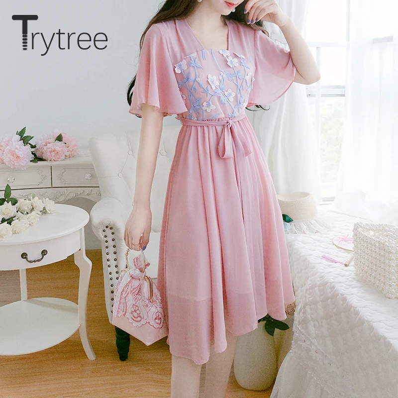 Летнее женское платье с V образным вырезом и рукавами лепестками|Женские платья| |