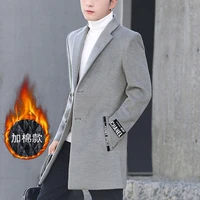 2019 mens wool blend overcoat lapel slim fit business casual coats warm thick outwear england style male clothing f57