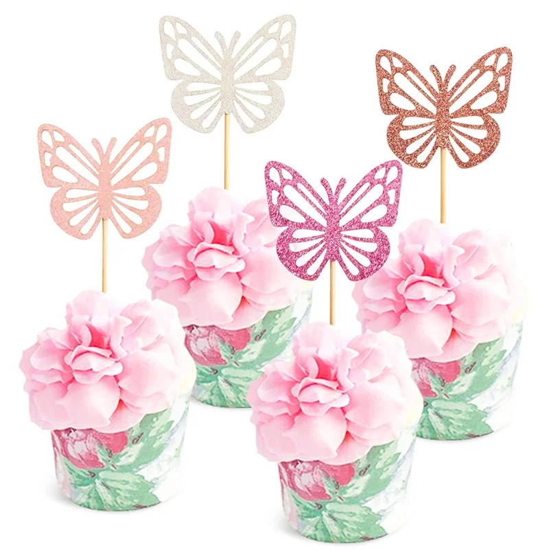 12 шт. топперы для капкейков в виде бабочек Детский праздник украшения торта на
