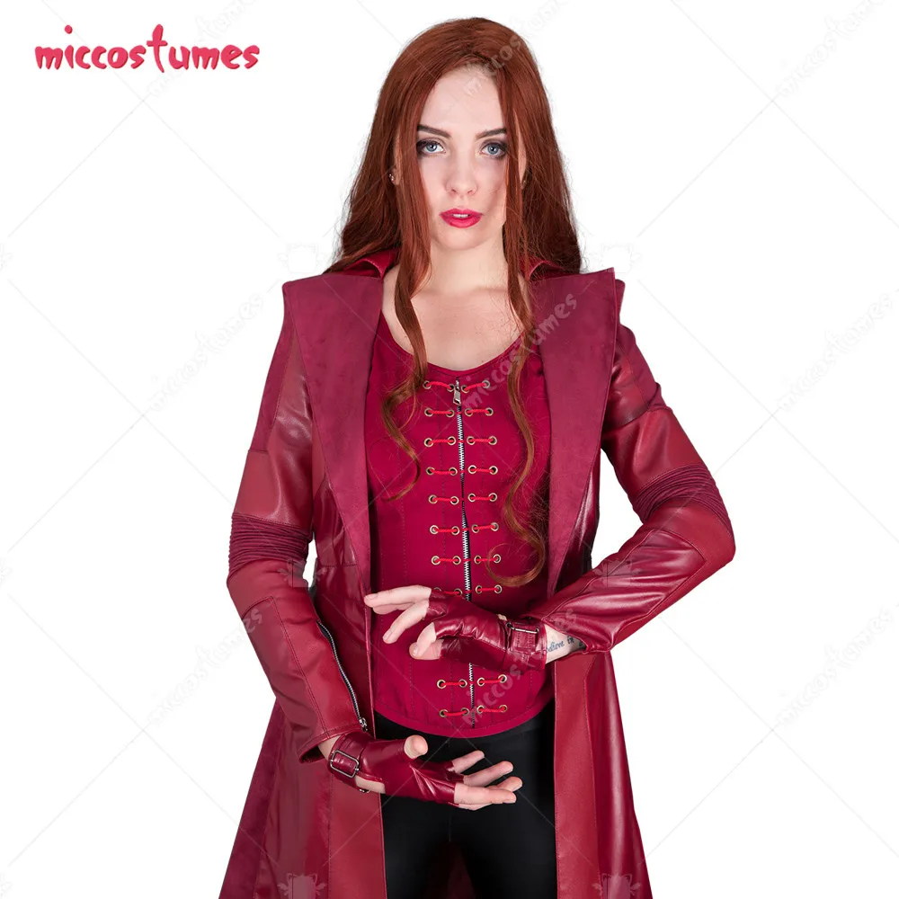 scarlet witch cosplay costume red coat woman halloween outfit vest pants free global shipping