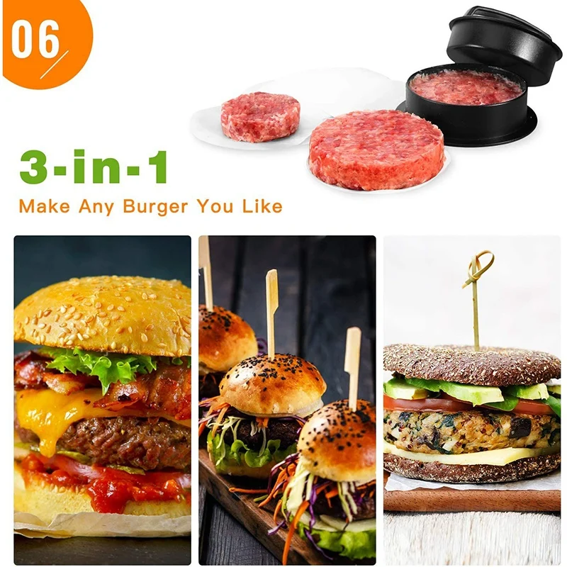 Промо акция! 2 Pack 3 в 1 Patty пресс для гамбургеров с начинкой антипригарные Слайдеры