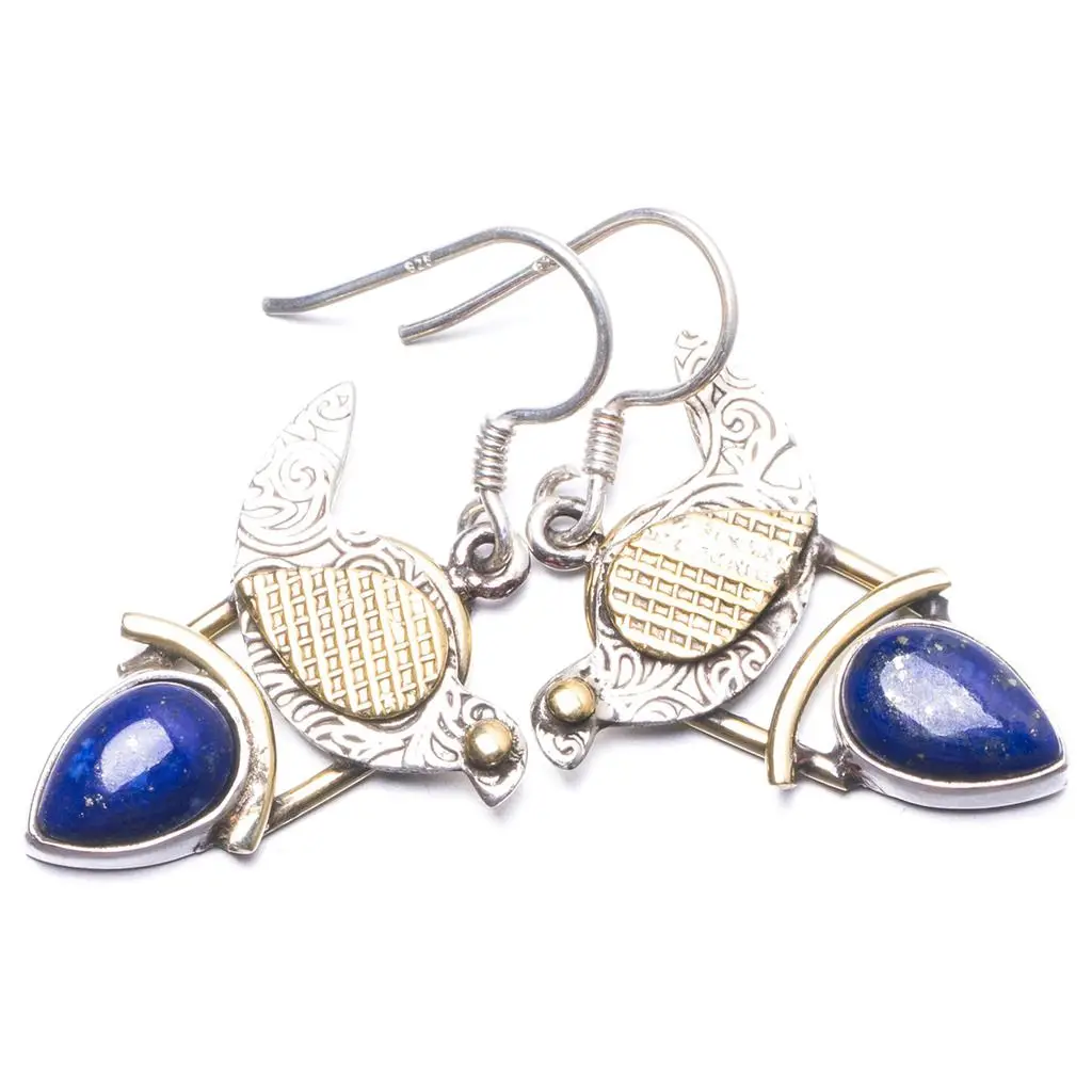 Натуральные два тона Лазурит ручной работы уникальные серьги из стерлингового
