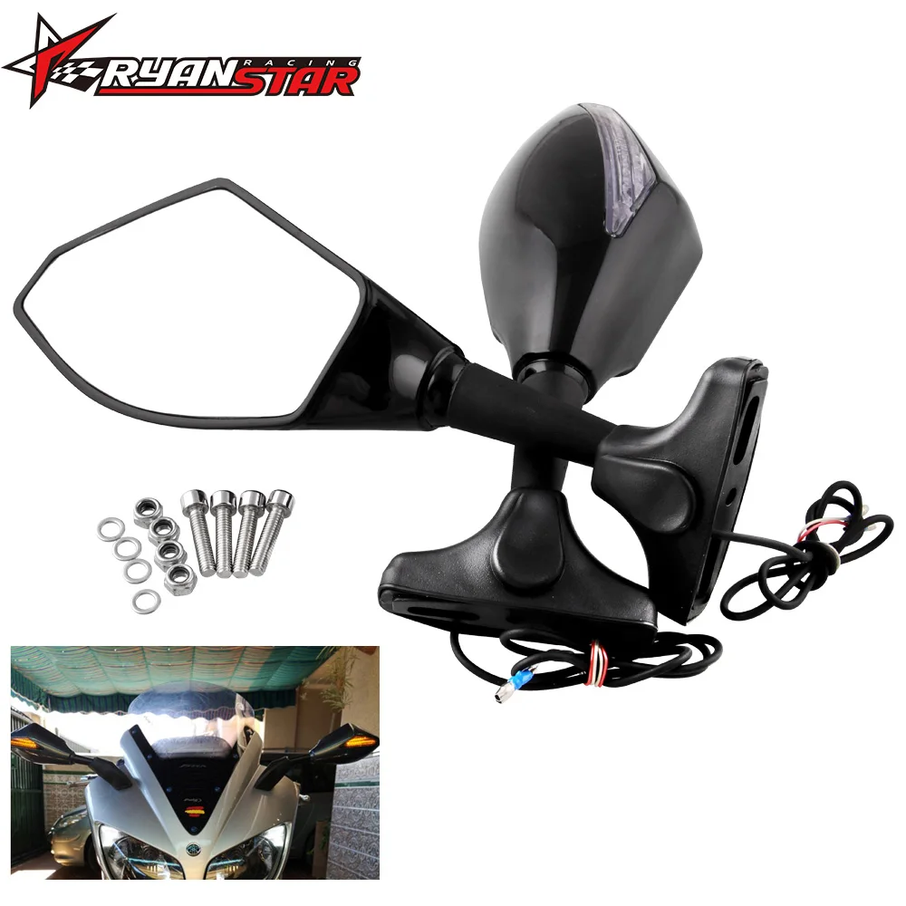 Motorcycle Side Rear View Mirror Amber LED Turn Signal Light Marker Integrated Black with Suzuki SV650 Katana 600 750 GSX600F |