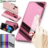 smart mirror leather flip phone case for motorola g8 power lite for moto g9 play g8 plus pu leather book stand protective cover