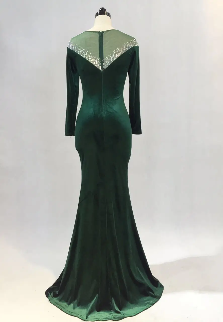 

Dress Velvet 2020 Vestido Longo Plus Size Hot Sale Full Mesh Party Autumn Long Sleeve Company Annual Meeting Host Fish Tail