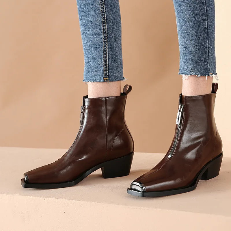

MEMUNIA 2020 new arrive women ankle boots top quality genuine leather shoes Metal decoration fashion Western boots woman