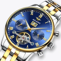 ailang mens watch mechanical automatic hollow watch blue dial waterproof luminous mens fashion watches luxury top brand 8823b