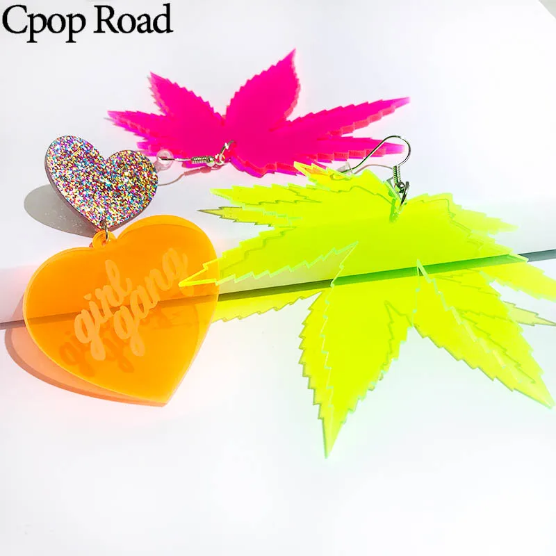 Женские акриловые серьги Cpop трендовые сережки с подвесками в виде листьев