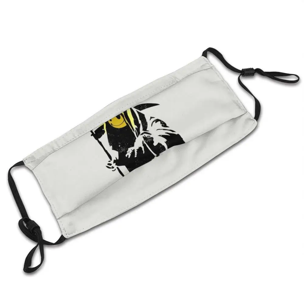 

Grin Reaper ( Distressed Design ) Print Reusable Mouth Mask Washable Filter Anti Dust Face Mask Banksy Street Artist Graffiti