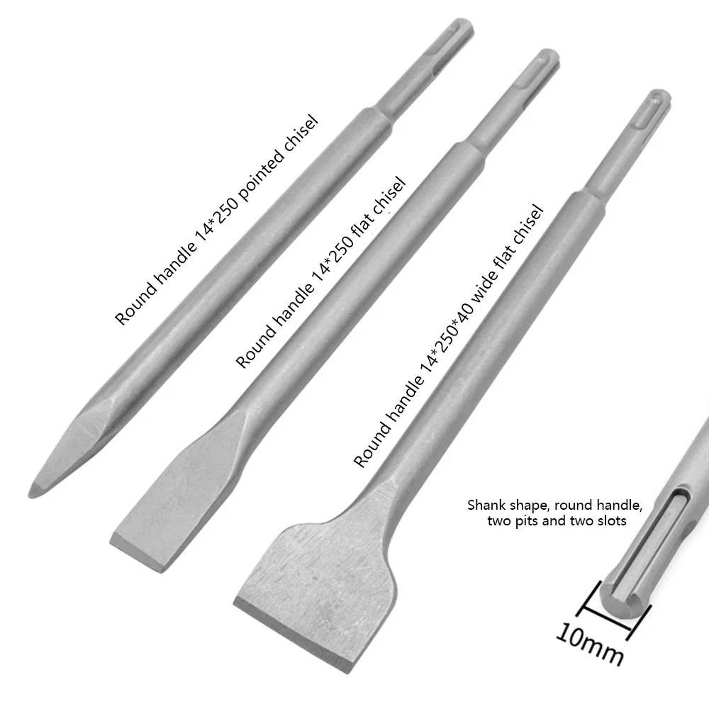 

Multifunction Flat Chisel Point Chisel Drill Bit Impact Drill Silver Concrete Wall Drilling Bit Set Silver Color 3Pcs/Set