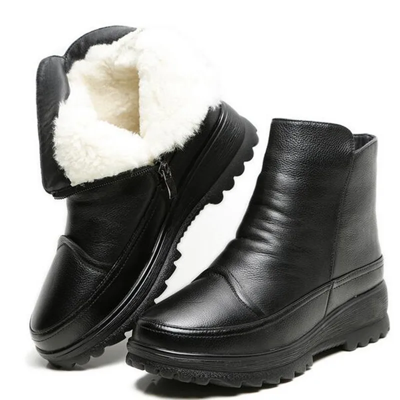 

ZXRYXGS High Quality Cowhide Wool Warm Cotton Boots Winter Snow Boots Wedge Non-slip Plus Size Casual Winter Boots Woman's Boots