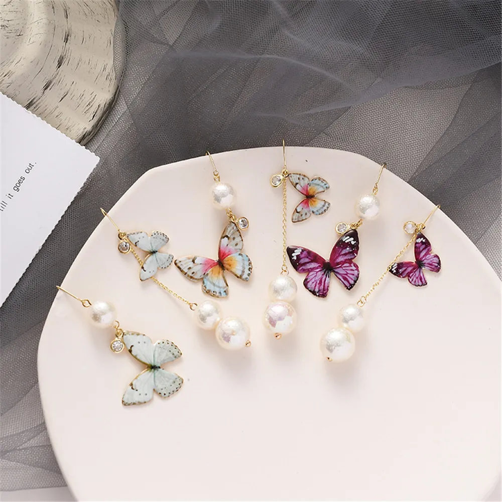 

Korean Drop Dangle Earrings Kawaii Cute Women Wholesale Butterfly Pearl Fashion Jewelry Accessories Retro Vintage