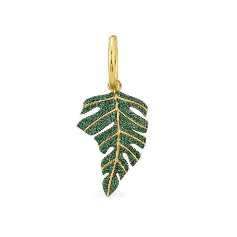 

Top Quality Fashion Real 925 Sterling Silver Single Tropical Jungle Large Green Leaf Earring 1pc Women Fine Party Jewelry