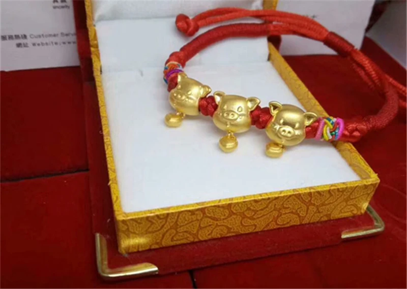 

LETSFUN New 3D Yellow Gold Cartoon Pig Lucky Heart Red Rope Bracelets for Women