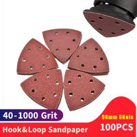 100pcs 90x90x90mm 6hole triangle delta sanding sheets hook and loop sandpaper disc abrasive tools for polishing grit 40 1000