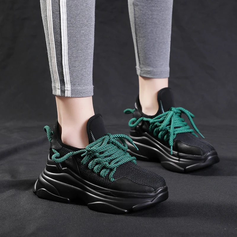 

2020 New Luxury Black Yellow Sneakers Chunky Sneakers Women Shoes Fashion Dad Sneakers Platform Female Casual Shoes Woman A1-283
