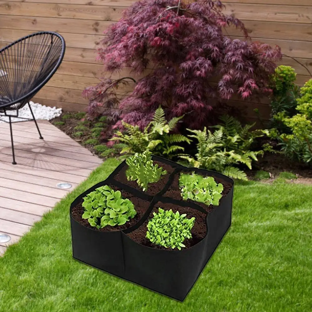 

4-Hole Rectangular Container Planting Bag Grow Bag Fabric Garden Plant Bed Vegetable Plante Seedling Planter Potted Plant Bag