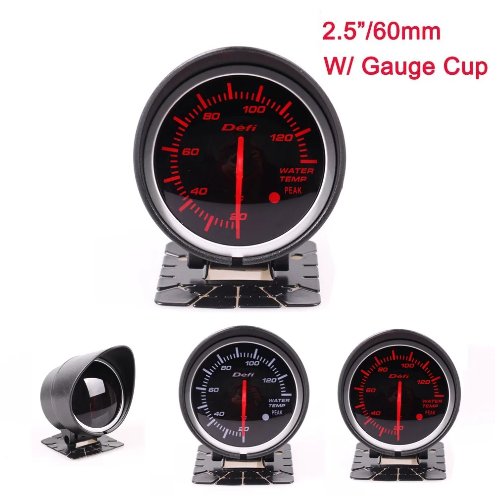 

RESO--Universal 2.5" 60mm Car Water Temp Gauge Red White Lights W/Gauge Cup Defi Style