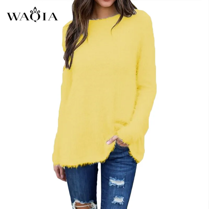 Pullovers 2019 Autumn Winter Women O-Neck Sweater Loose Knitted Ladies Female Plus Size Casual Solid Color Plush | Женская одежда
