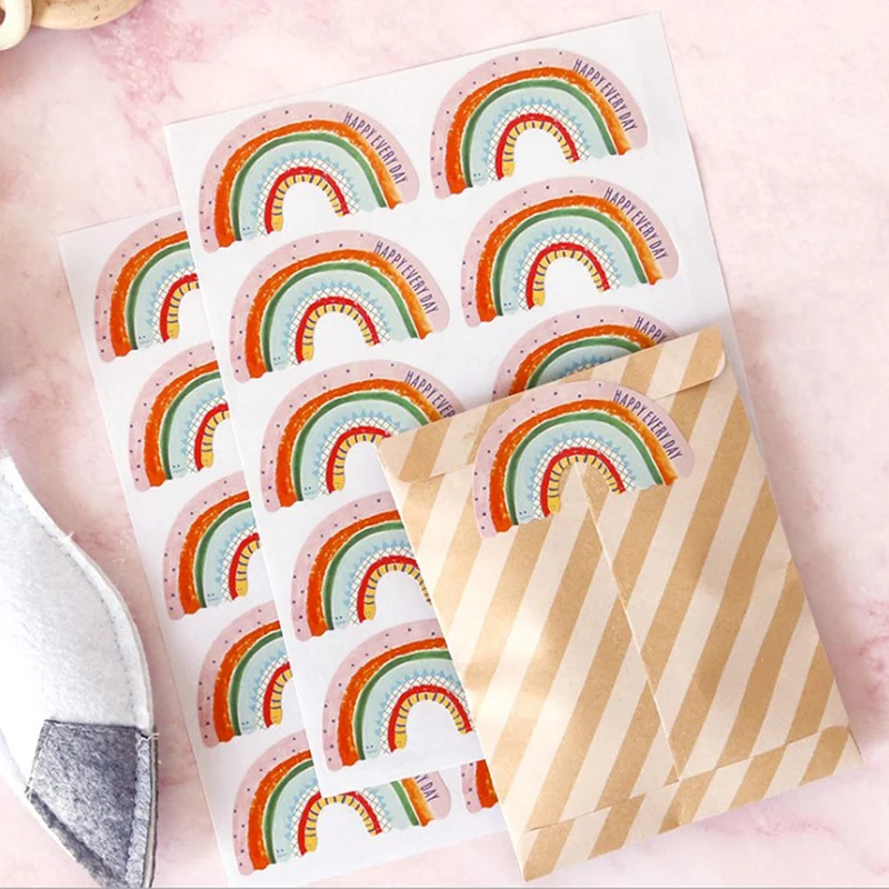 

100pcs Rainbow Stickers Happy Birthday Thank You Label DIY Cookie Bags Seal Labels Happy Every Day Sticker Paper Decor