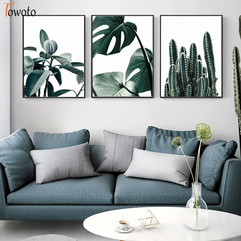 Растительные принты зеленые листья холст картина природный плакат