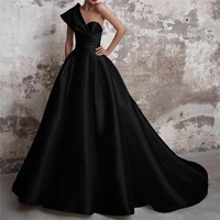 vkiss store elegant evening dress one shoulder heart neck black sleeveless big tail long prom gowns
